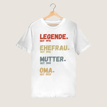 Indlæs billede til gallerivisning Til bedstemor - Legend Since - Personlig T-shirt til mødre og bedstemødre (100 % bomuld, unisex)
