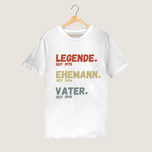 Ladda upp bild till gallerivisning, Für Papa - Legende seit, Ehemann seit, Vater seit - Personalisiertes T-Shirt für Väter (100% Baumwolle, Unisex)
